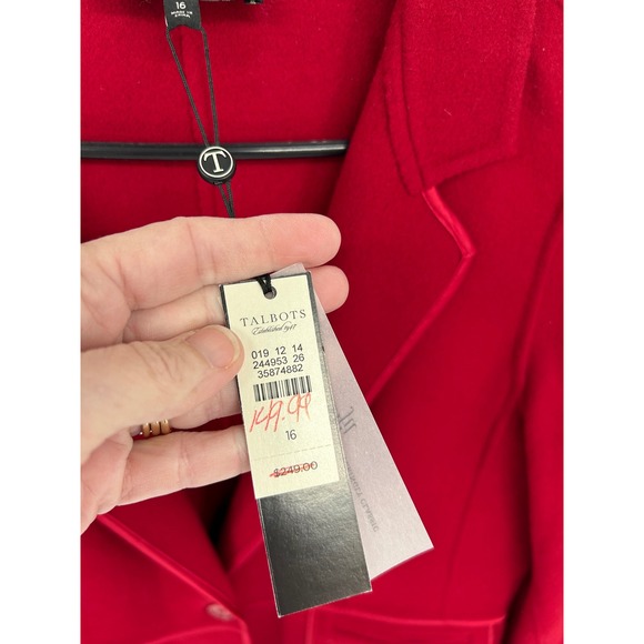 Talbots Womens Red Wool Blend Blazer Jacket Size 16 Classic Trim NWT - Picture 3 of 7